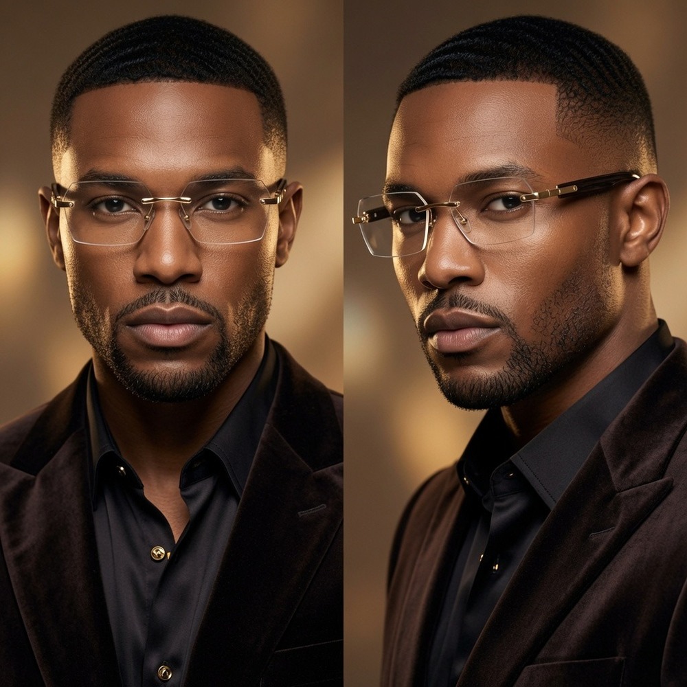 Men‎ Fashion Rimless Sunglasses Rectangle Clear Lens Gold Classy Eyewear Hip Hop